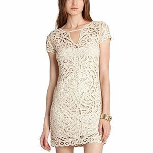 BCBGMAXAZRIA Lace Short Sleeve Ecru Dress